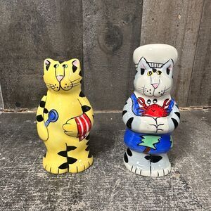 CATZILLA Cats Salt and Pepper Shakers Chef Cat with Crab,